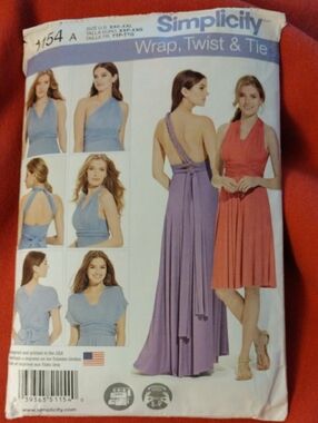 Simplicity Pattern Wrap Twist Tie Size XXS-XXL